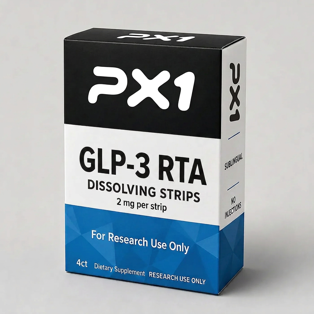 PX1 Research dissolving retatrutide sublingual strips box
