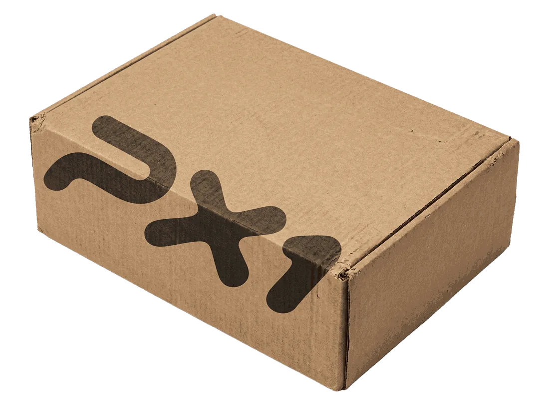PX1 Research kraft cardboard shipping box, ready for same-day dispatch